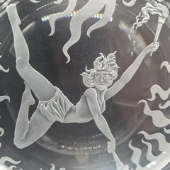 Art Nouveau Decorative Glass Dish Fire Woman Torches Czech Republic C.I.O Collec