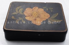 antique TOLE hand painted CIGARETTE TRINKET TIN floral aafa folk art orange PRIM