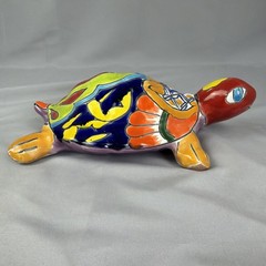 Talavera Cobalt Blue-Orange Pottery Hand Painted Turtle Art Mexico 9.5″ Garden