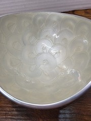 2 VTG Silver Tone Metal Small Serving Bowls Cream Iridescent Lining Modernist