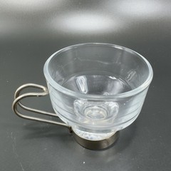 Vintage Espresso Coffee Cups Mugs Glass Steel Handles Clear Glass Small Cups VTG