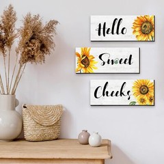 3 Pieces Sunflower Wall Decor Hello Sweet Wooden Art Signs Summer White