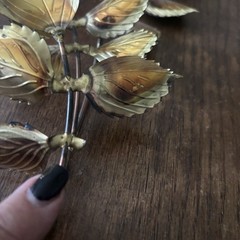 Vintage HOMCO Copper Brass 14” Long Stem Rose/Leaves 3D Metal Wall Art