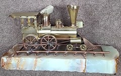 Vtg Signed DeMott Brass & Copper “Western Express” Train Sculpture on Onyx Base