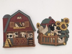 Vtg 1997 Home Interiors Farm Barn Animals Sunflowers Wall Hanging Art Decor