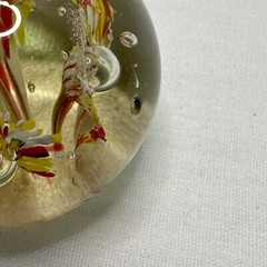 Hand Blown Art Glass Paperweight Orange Yellow White Abstract Art Glass Eye-Like