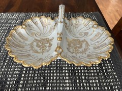 R.P.M. Porcelain China Divided Vintage Serving Bowl Gold Scroll Design