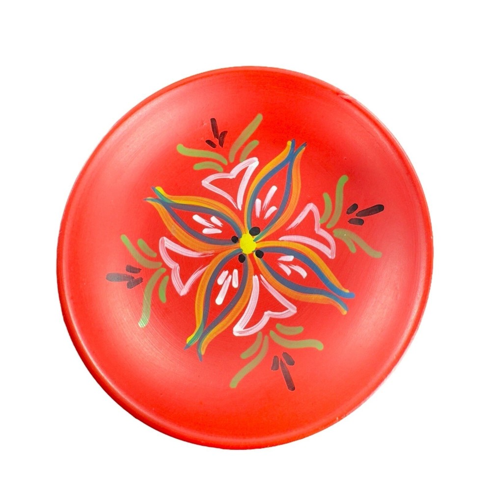 VTG Norway Folk Art Wooden Dish Plate Hand Painted Sogndal Red Floral Round Dish