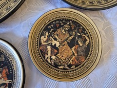 Hand Painted Set Of 4 Greek Mythology, Terracotta Display Plates Greece Origin