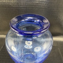 Hand Blown Blue Crackle Glass Vase Vessel Hand Made Glass Vase Studio Art Glass