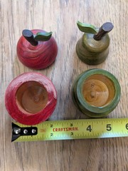 Wooden Pear & Apple Trinket Boxes – Hand Carved & Painted 4″ Tall Including Stem