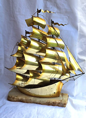 VINTAGE LARGE DEMOTT SHIP SCULPTURE HANDMADE MODERNIST SAIL SHIP SIGNED ORIGNAL