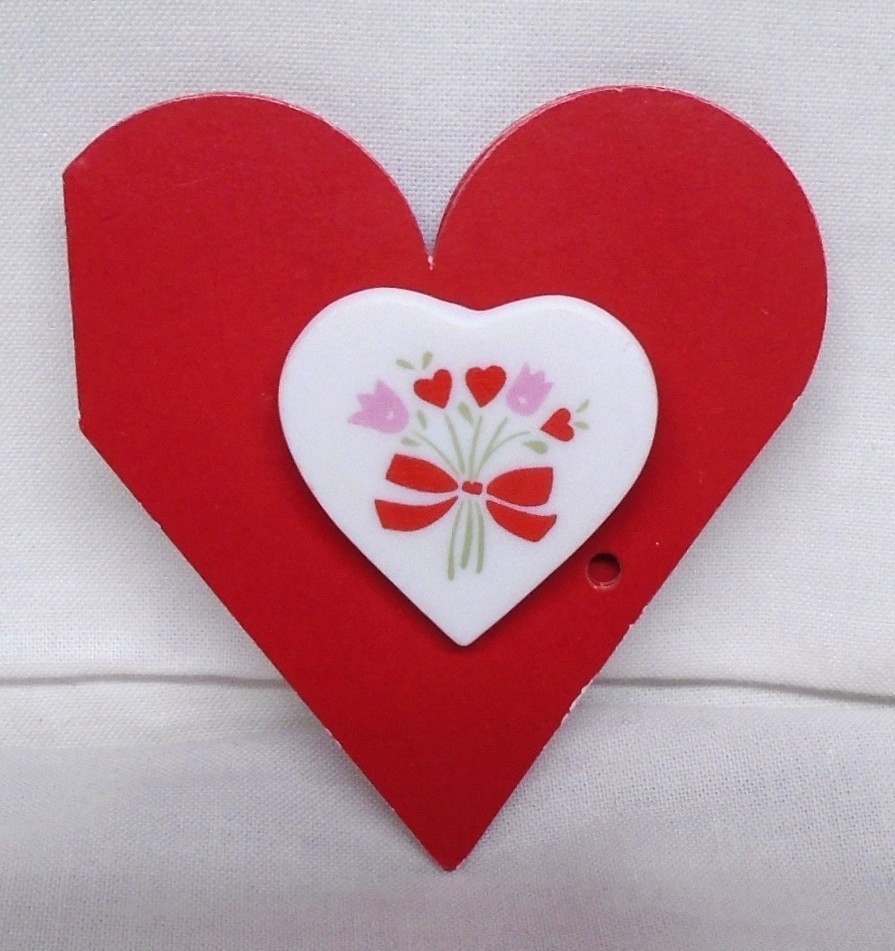 Hallmark Valentine’s Day Ceramic Lapel Pin Heart Tulips Flowers Bouquet 1990s