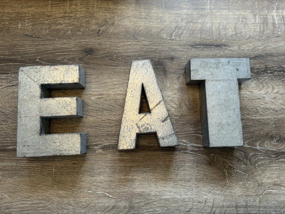 Vintage Tin Letters EAT E A T Approx 7″ x 5″ Wall Hanging Deco