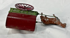 Pair Hand Painted Heavy Cast Metal Miniature Horse & Wagon Figurines from France