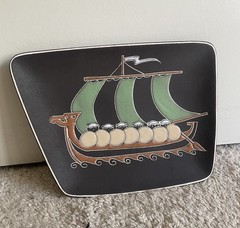 MCM Mid Century Trifa Pottery Viking Vintage Plaque Tray Art 1096 Norway AWF