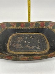 Victorian Antique Toleware Hand Painted Metal Tray & Bowl • Fruit/Foliage