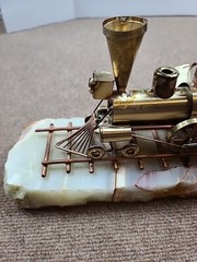 Vtg Signed DeMott Brass & Copper “Western Express” Train Sculpture on Onyx Base