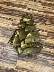 VINTAGE LARGE DEMOTT SHIP SCULPTURE HANDMADE MODERNIST SAIL SHIP SIGNED ORIGNAL