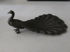 RARE Vintage Metal Table Top Peacock Decor Key Holder shelf #17