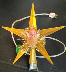 Vintage Jewelbrite Electrified Tree Topper Star with Tinsel Angel Plastic