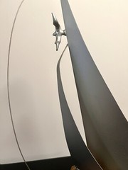 DEMOTT signed Tall Silver Metal Sail Boat Sculpture on Driftwood Base Vintage