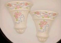 Vtg.80s 2pc. Home Interiors Tea Rose Ceramic Wall Pockets Cottage,Shabby Chic,