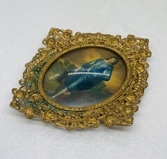 Antique Victorian Era Blue Boy Painting Brass Ornate Framed Art Decor Picture 7