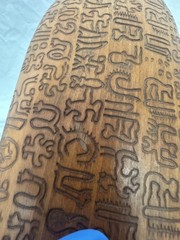 VTG Rongorongo Oval Tablet Easter Island Original Wood Carved Glyphs Display