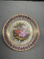 Butter Pat Limoges Fragonard France Porcelain Pink Gild Miniature Plate 3.25”