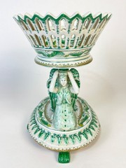 United Wilson Green porcelain double angels footed compote.