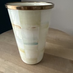 Retired Mackenzie Childs Parchment Check 10 Oz Enamel Tumbler NWT Rare
