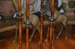 Neoclassical Wooden Walnut Burl & Bronze Pedestal Stand Tall 43 1/2 in