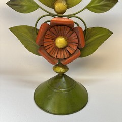 VTG Mid Century Toleware Metal Floral Tree of Life Candlestick 16″