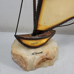 2x Vintage John Demott Sailboat Metal & Rock Sculpture 14-1/2″ & 8-1/2″ Tall