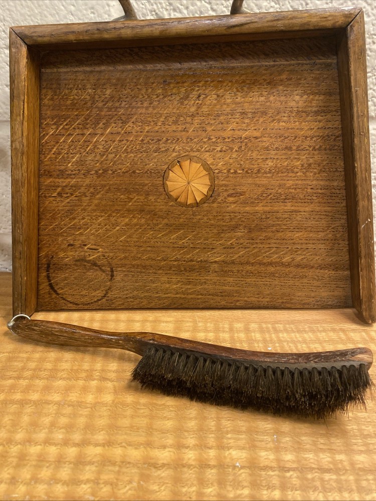 Vintage antique Edwardian inlaid wood crumb butler’s tray & brush Georgian style