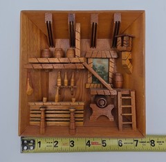 Vintage Hand Carved 3D Wood Tavern Saloon Scene Diorama Folk Art Wall Decor 7.5″