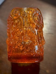 VTG Amberina Orange Daisy Tulip Glass Votive Toothpick Holder 2 1/2 Floral Glows