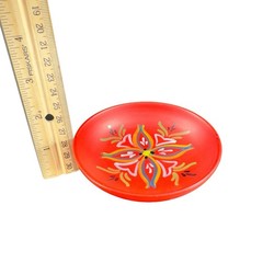 VTG Norway Folk Art Wooden Dish Plate Hand Painted Sogndal Red Floral Round Dish