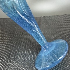 Hand Blown Blue Trumpet Art Glass Vase Vessel With Air Bubbles Glass Bud Vase