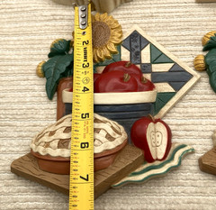 4 Vintage Home Interiors Kitchen Wall Art Plaques Pie Apples Teapots Sunflowers