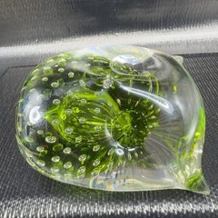 Hand Blown Venetian Art Glass Owl Bird Paperweight Figurine Green Bubbles Italy