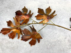 2 Vintage Metal Maple Leaves on Branch Wall Hanging Copper Color Nature Cottage