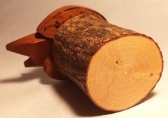 MCM FOX vtg cabin wood carved toothpick holder sculpture natural tree log art