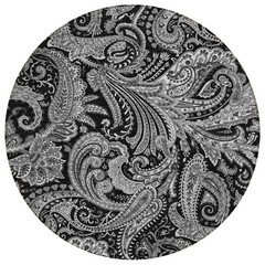 8′ Black Gray And White Round Paisley Washable Rug