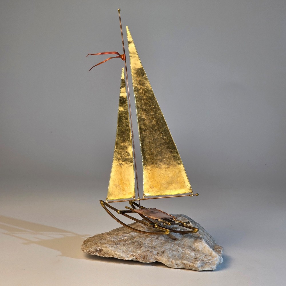 Mid-Century Modern Brass & Copper Sailboat by DeMott on Quartz