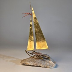 Mid-Century Modern Brass & Copper Sailboat by DeMott on Quartz