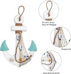 11″ Wooden Ship Wheel & 13″ Anchor Wall Art – Perfect Nautical Home Decoration