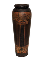 Very Large Art Nouveau Pokerwork Vase Signed Howe — 41 cm High