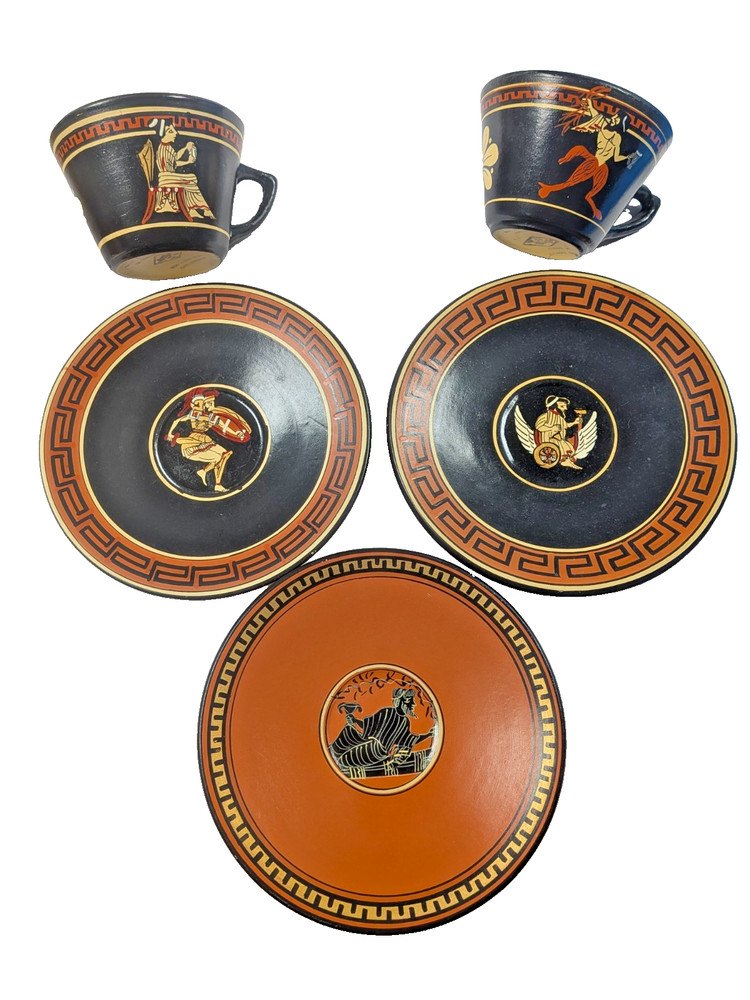 Lot/5 pcs. Vintage 1952-Greek Mythological Pottery Demitasse 2 Cups & 3 Saucers